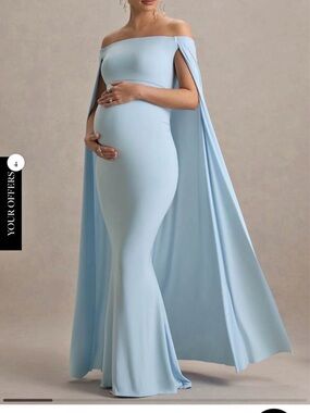 Club London Light Blue Maternity Gown with Cape Detail
